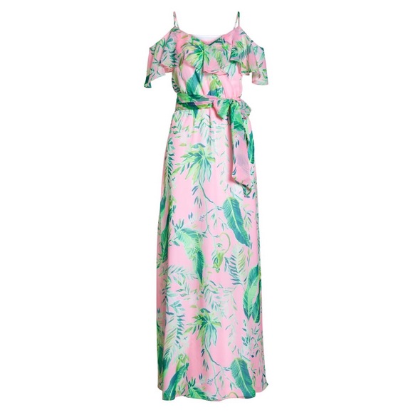 pink and green maxi dress